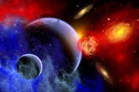 A mixture of colorful stars, planets, Nebulae and galaxies Fine Art Print