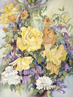 Roses With Purple Clematis Fine Art Print