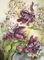Parrot Tulips With Cherry Blossoms Fine Art Print