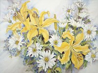 Yellow Lilies-Forget Me Nots-Daisy's Fine Art Print