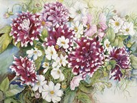 Burgundy Dahlias & Cosmos Fine Art Print