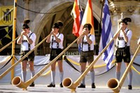 Men Playing Alphorn, Munich, Germany Fine Art Print