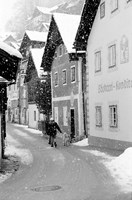 Snowy Street in Hallstat, Austria Fine Art Print
