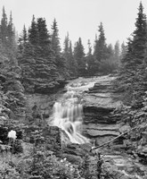 Waterfall Over Rock With Wildflowers Fine Art Print