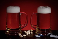 Beer Mugs And Pistachio Nuts Fine Art Print