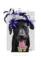 Black Labrador With Blue Fascinator Fine Art Print