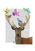 Deer and Birds Nests Pastel Shades Fine Art Print