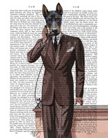 Doberman on Phone Fine Art Print