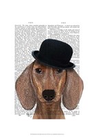 Dachshund with Black Bowler Hat Fine Art Print