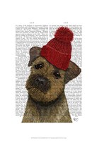 Border Terrier with Red Bobble Hat Fine Art Print