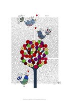 Button Tree and Birds Blue Framed Print