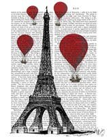 Eiffel Tower and Red Hot Air Balloons Fine Art Print