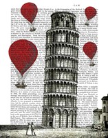 Tower of Pisa and Red Hot Air Balloons Fine Art Print