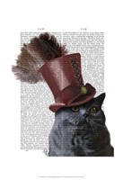 Grey Cat With Steampunk Top Hat Fine Art Print