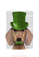Dachshund With Green Top Hat and Moustache Fine Art Print