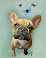 Brown French Bulldog and Butterflies Fine Art Print