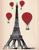 Eiffel Tower and Red Hot Air Balloons Fine Art Print