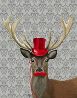 Deer With Red Hat and Moustache Fine Art Print