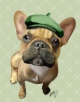 Brown French Bulldog with Green Hat Fine Art Print