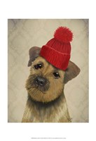 Border Terrier with Red Bobble Hat Fine Art Print