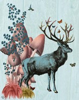 Turquoise Deer in Mushroom Forest Fine Art Print