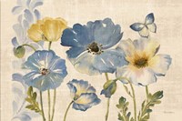 Watercolor Poppies Blue Landscape Fine Art Print