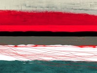 Abstract Stripe Theme Red Grey and White Framed Print