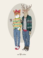 Fox Girl And Deer Boy Hipsters Fine Art Print