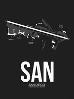 SAN San Diego Airport Black Fine Art Print