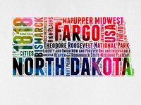 North Dakota Watercolor Word Cloud Fine Art Print