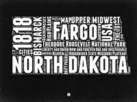 North Dakota Black and White Map Fine Art Print