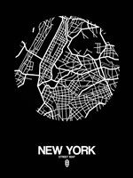 New York Street Map Black Fine Art Print