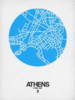Athens Street Map Blue Fine Art Print