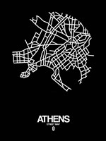Athens Street Map Black Fine Art Print