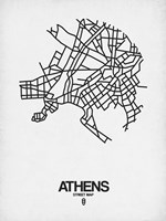 Athens Street Map White Fine Art Print