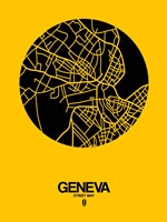 Geneva Street Map Yellow Framed Print