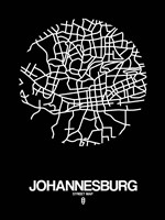 Johannesburg Street Map Black Fine Art Print