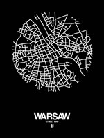 Warsaw Street Map Black Fine Art Print