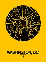 Washington DC  Street Map Yellow Fine Art Print