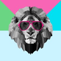 Party Lion in Red Glasses Fine Art Print