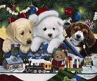 Curious Christmas Pups Fine Art Print