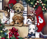 Christmas Puppies On The Loose Fine Art Print