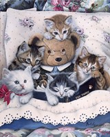 Kittens And Teddy Bear Fine Art Print