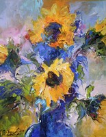 Sunflowers In Blue Vase Fine Art Print