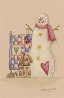 Snowman With Dog Fine Art Print