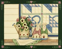 Bunnies, Watering Can With Quils Fine Art Print
