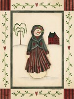 Black & Red Snowwoman With Red House Fine Art Print