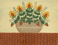 Yellow Flowers With Pumpkin Colored Tablecloth Fine Art Print