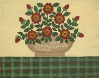 Red Flowers With Dark Green Tablecloth Framed Print