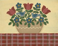 Red & Blue Flowers With Red Tablecloth Fine Art Print